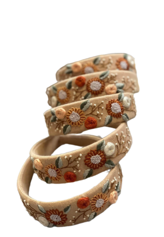 Håndbroderte speilblomster